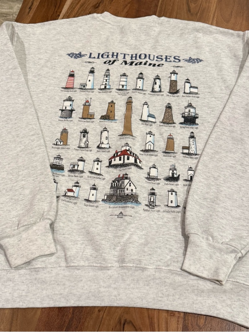 Light Houses of Maine Hanes Ecosmart Graphic Crewneck Sweatshirt Gray Size M